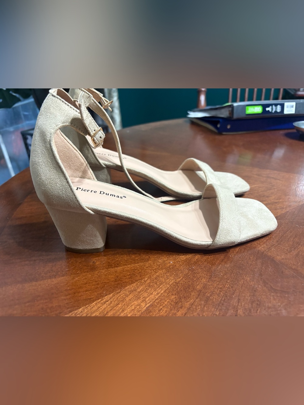 Pierre Dumas Light Beige Suede Block Heel Sandals